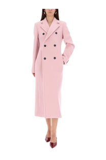 Sportmax women’s soft pink double-breasted wool coat with black buttons and classic tailored fit