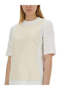 Sportmax women’s howl shirt white minimalist short-sleeved top with high neckline and subtle paneling in cream