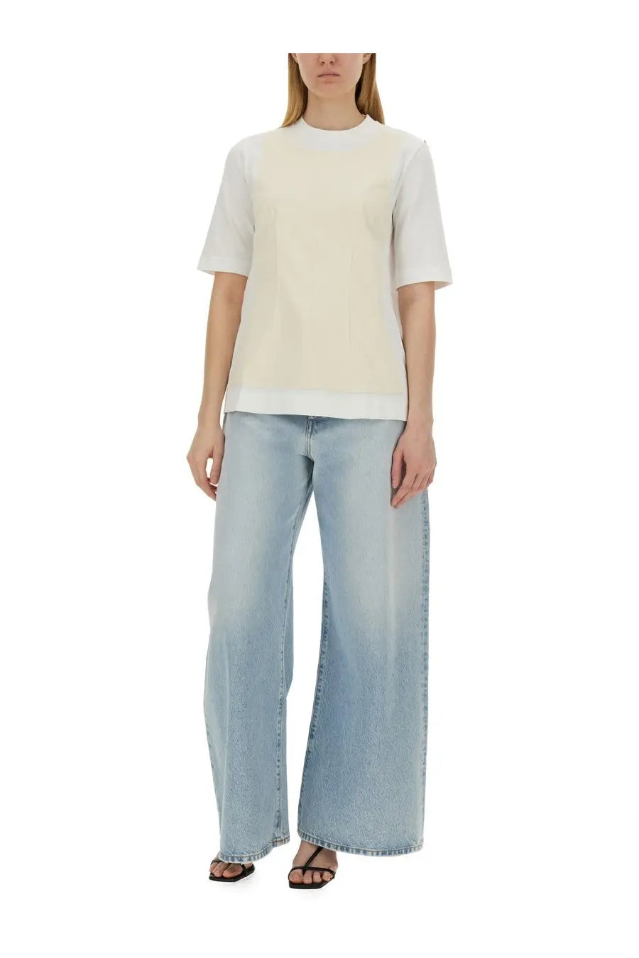 Sportmax women’s howl shirt white minimalist two-tone short-sleeved top with cream body and white cotton sleeves