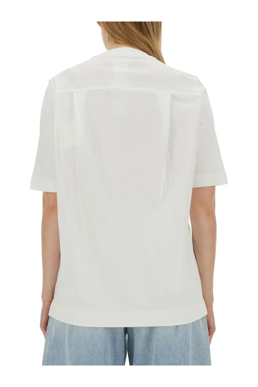 Sportmax women’s howl shirt white short-sleeved blouse with sheer lightweight fabric and subtle vertical seam details