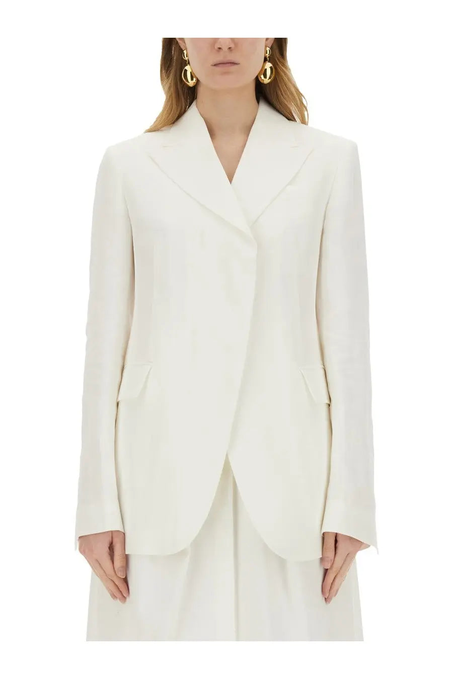 Sportmax women’s off-white blazer jacket with structured silhouette and notched lapels in cera white color