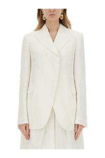 Sportmax women’s off-white blazer jacket with structured silhouette and notched lapels in cera white color