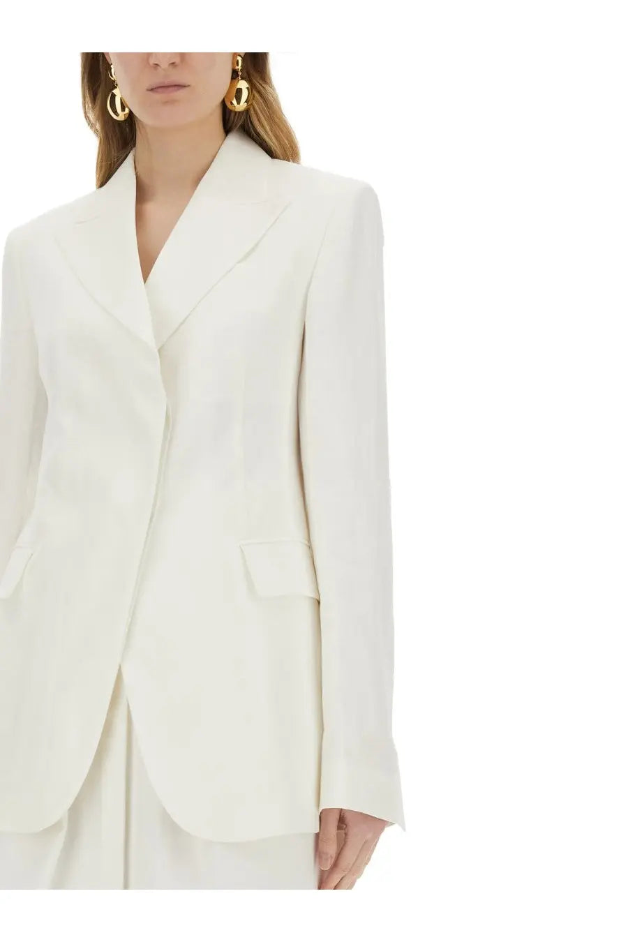 Sportmax women’s off-white blazer jacket with a sleek structured silhouette and clean lines in cera white color