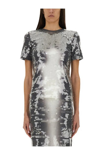 Sportmax women’s kibbutz sequined top black shimmering silver and black short-sleeved fitted dress