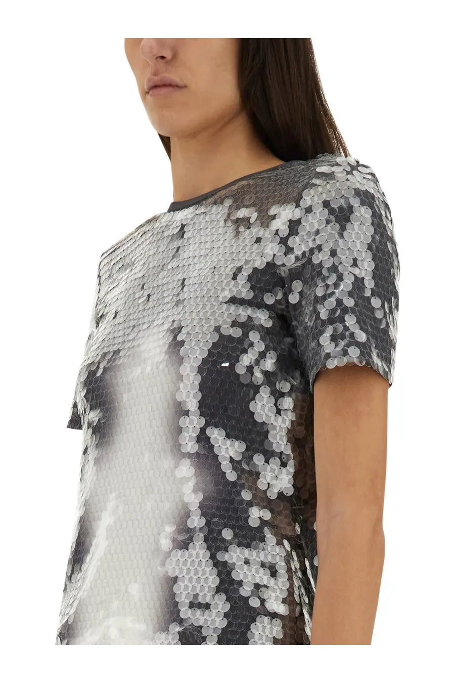 Sportmax women’s kibbutz sequined top black with shimmering silver and black sequins and sheer reflective texture