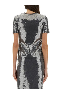 Sportmax women’s kibbutz sequined top black with a sleek form-fitting dress featuring a black and silver cat sequin pattern