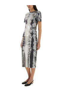 Sportmax women’s kibbutz sequined top black knee-length dress with shimmering silver and black sequin pattern