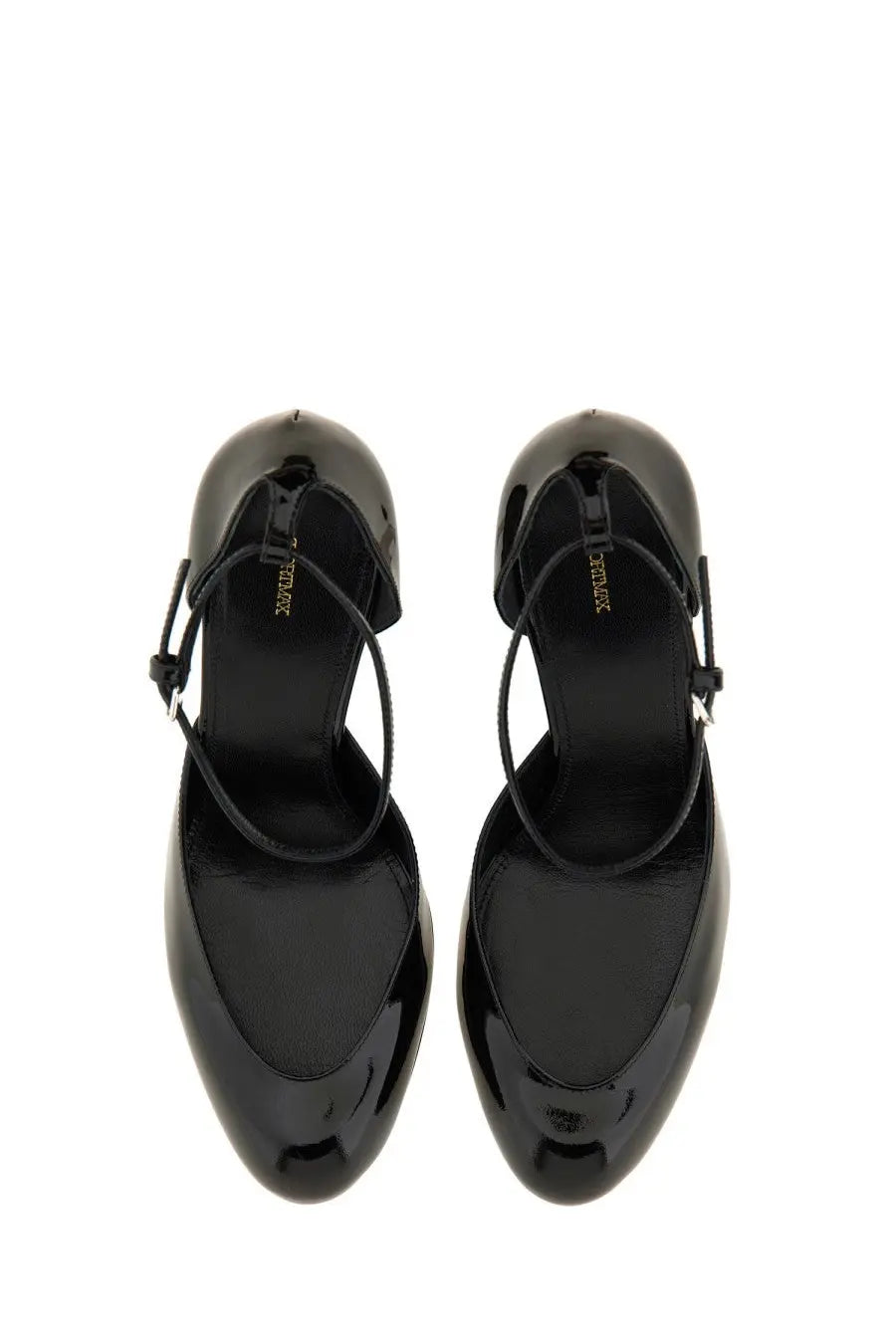 Sportmax women’s mary jane pumps in black patent leather with a glossy finish and ankle strap
