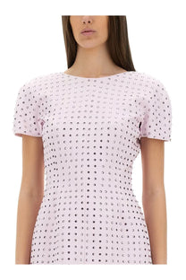 Sportmax women’s mini dress in light pink short sleeves with small black circular embellishments uniform pattern