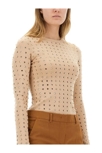 Sportmax women’s negus beige long-sleeved top with dense metallic stud pattern for stylish casual wear