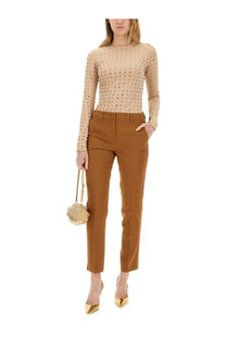 Sportmax women’s negus top beige with a small round gold-toned woven handbag featuring a slender handle
