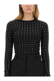 Sportmax women’s negus black long-sleeved top with dense silver stud detailing for edgy fashion looks