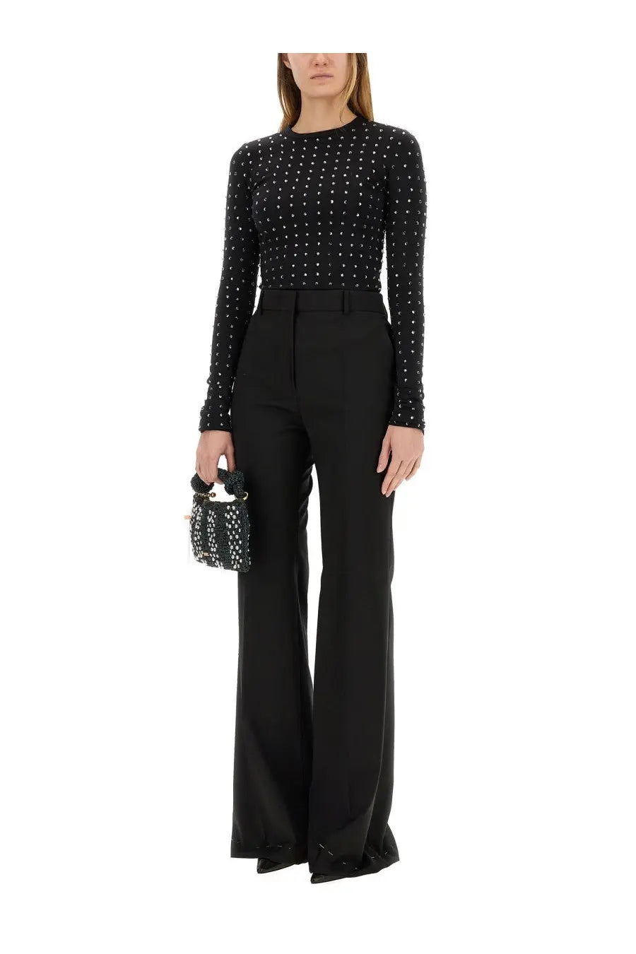 Sportmax women’s negus top black mini handbag with black polka-dot pattern and decorative tassels