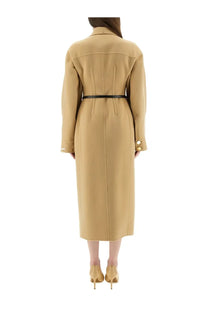 Sportmax women’s oil coat beige trench coat with black belt and gold-tone buttons in a classic design