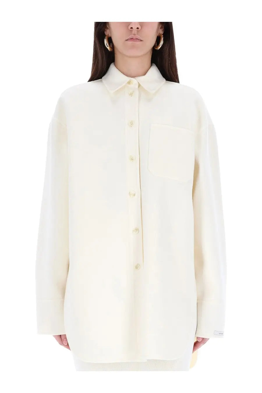 Sportmax women’s oversize shirt in cream color with classic collar and single chest pocket for casual wear