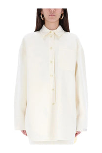 Sportmax women’s oversize shirt in cream color with classic collar and single chest pocket for casual wear
