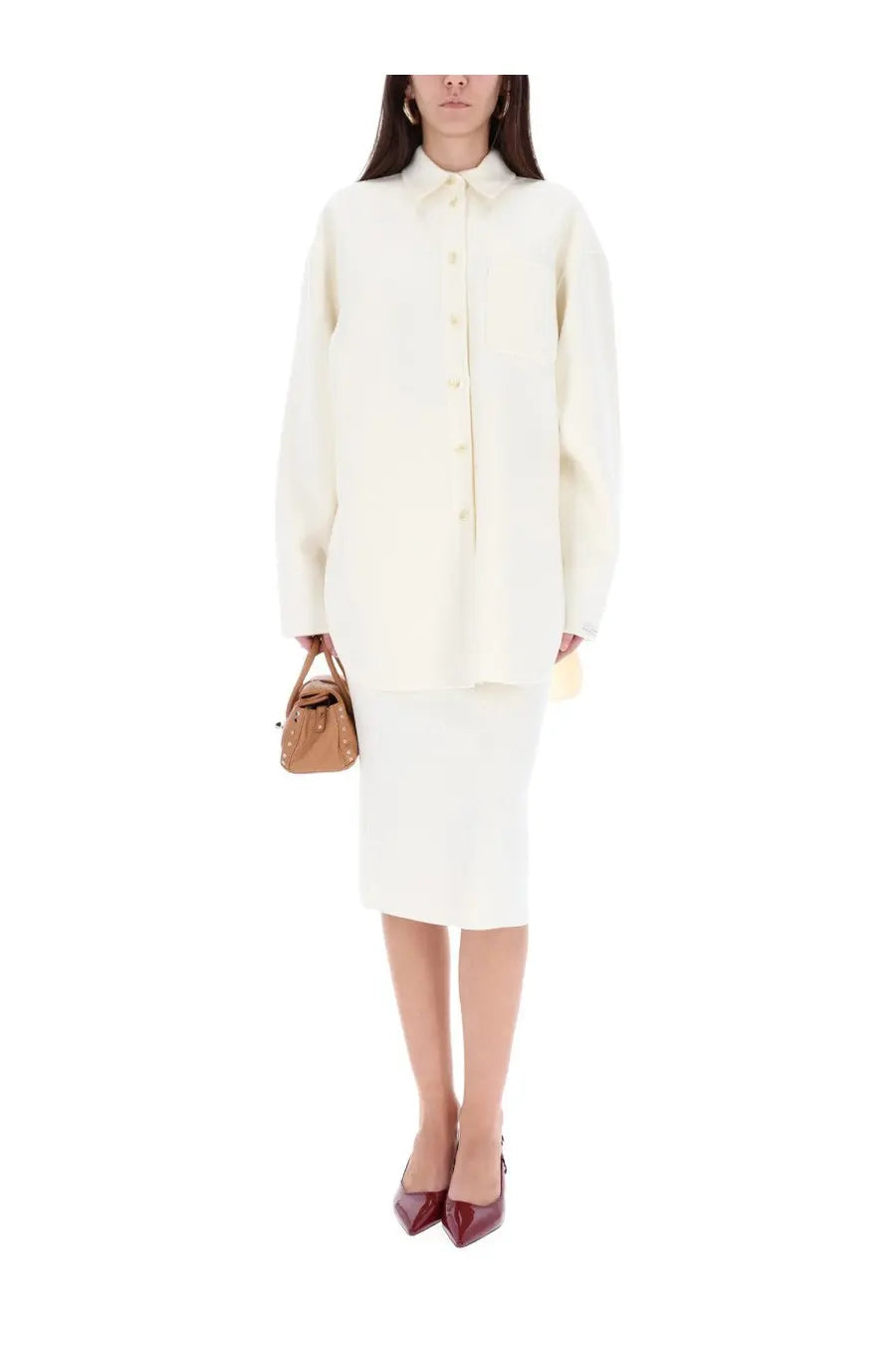 Sportmax women’s oversize shirt white cream-colored oversized button-up with classic collar and long sleeves