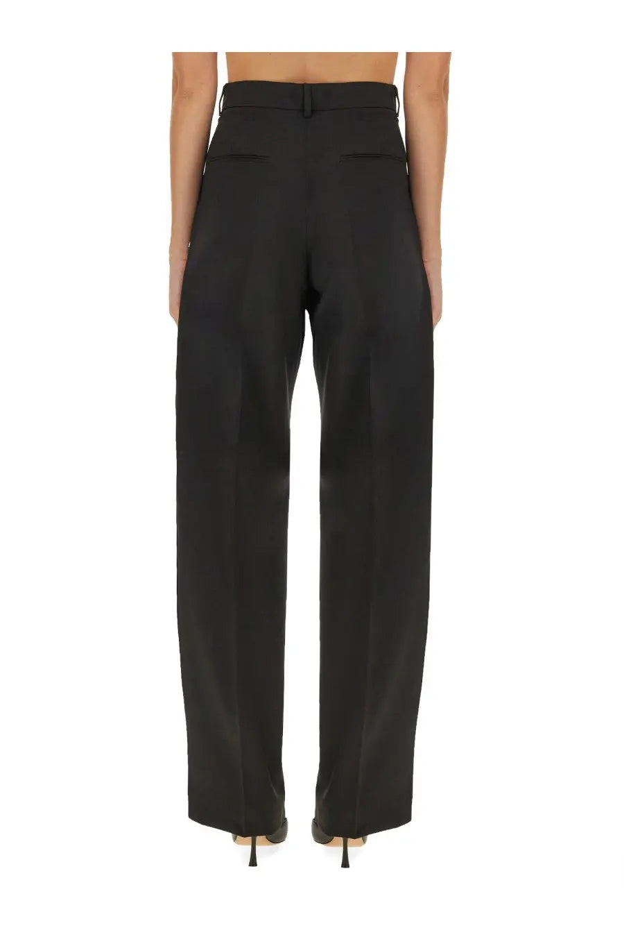Sportmax women’s black high-waisted wide-leg trousers with tailored fit and subtle front pleats Ampezzo1234