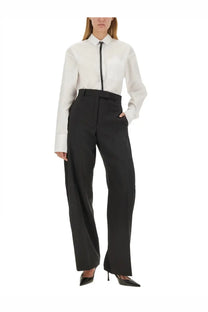 Sportmax women’s pants ampezzo1234 black sleek tailored wide-leg trouser with subtle creases paired with white shirt