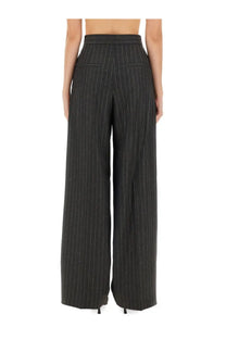 Back view of sportmax women’s grey pinstripe wide-leg trousers with high waist and two back pockets