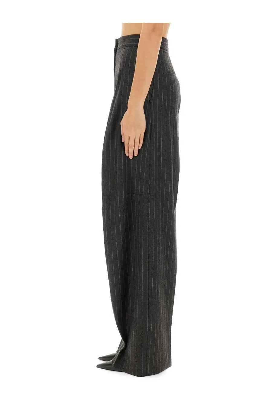 Sportmax women’s grey pinstripe wide-leg high waist trousers with front pockets Belgium1234 design