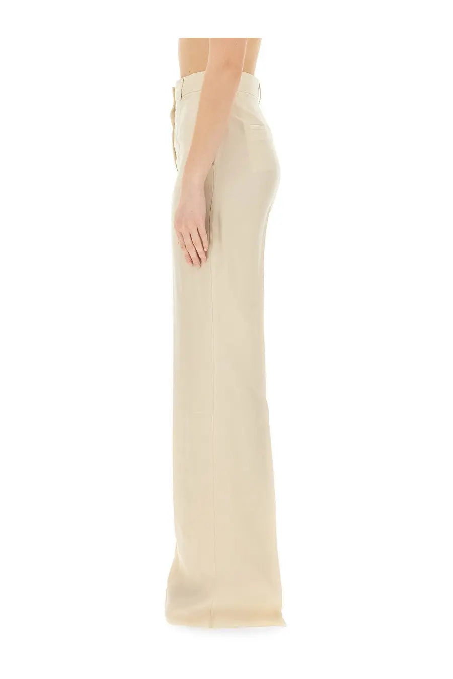 Sportmax women’s pants hourly beige cream-colored high-waisted wide-leg trousers with smooth tailored fabric
