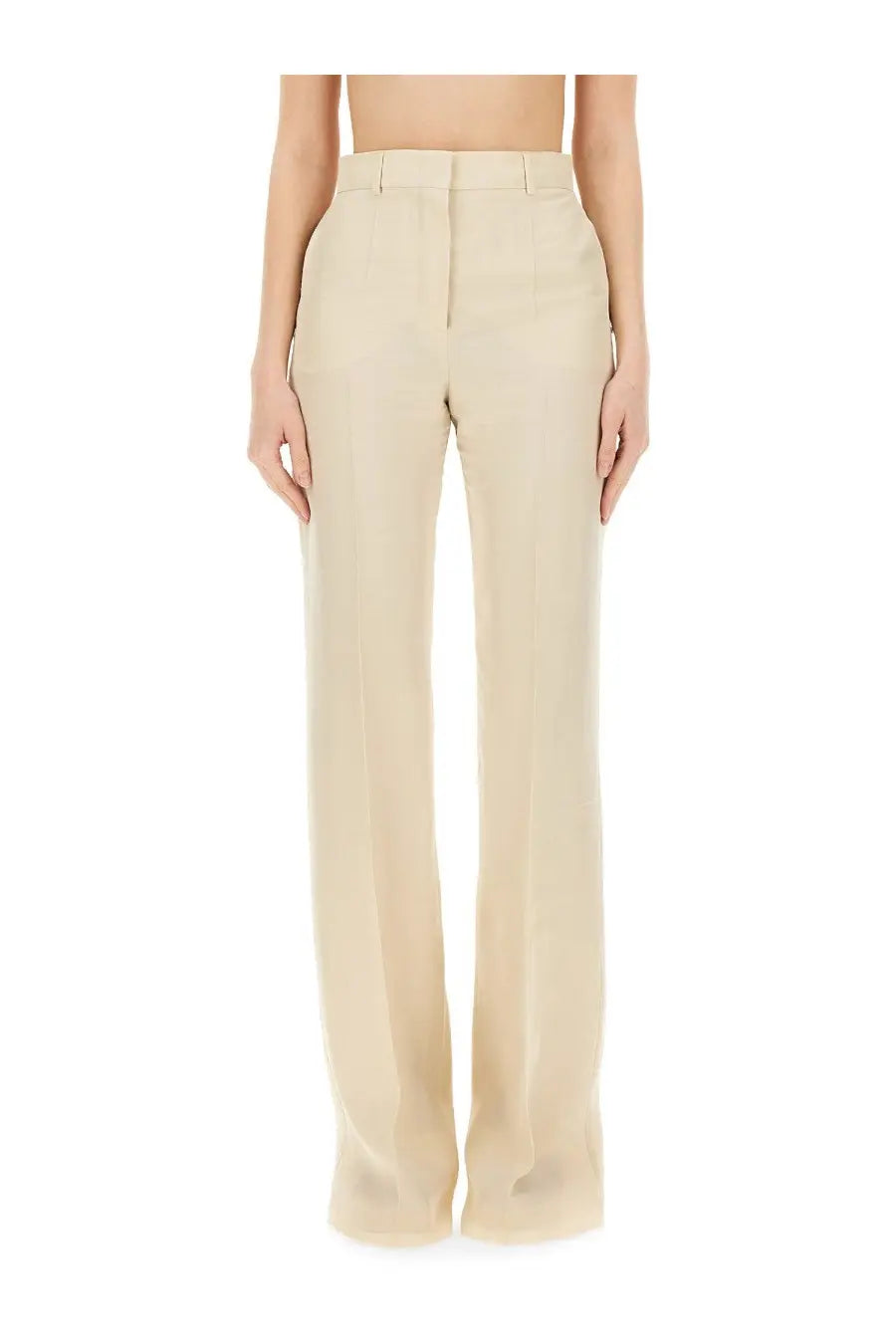 Sportmax women’s beige high-waisted wide-leg pants with a sleek tailored design perfect for chic wear