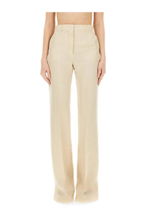 Sportmax women’s beige high-waisted wide-leg pants with a sleek tailored design perfect for chic wear