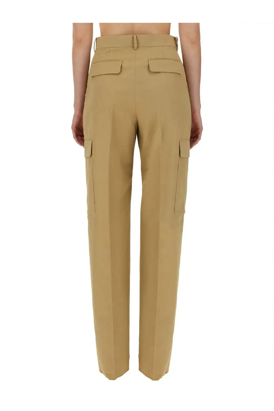 Sportmax women’s beige cargo pants with two flap waist pockets and large side patch pockets in jacopo style