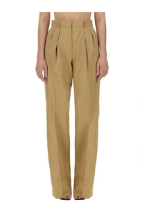 Sportmax women’s khaki high-waisted jacopo pants with front pleats and side cargo pockets in beige