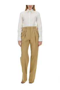 Sportmax women’s high-waisted khaki pleated pants jacopo beige with straight-leg cut in a soft fabric