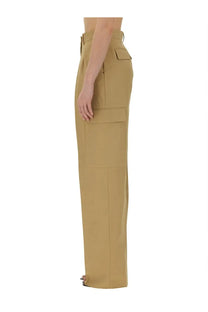 Sportmax women’s jacopo beige tan wide-leg cargo pants with large flap pockets and high waist front view