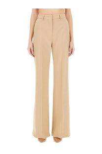 Sportmax women’s beige high-waisted wide-leg pants with tailored fit and subtle front pleats in oxalis fabric