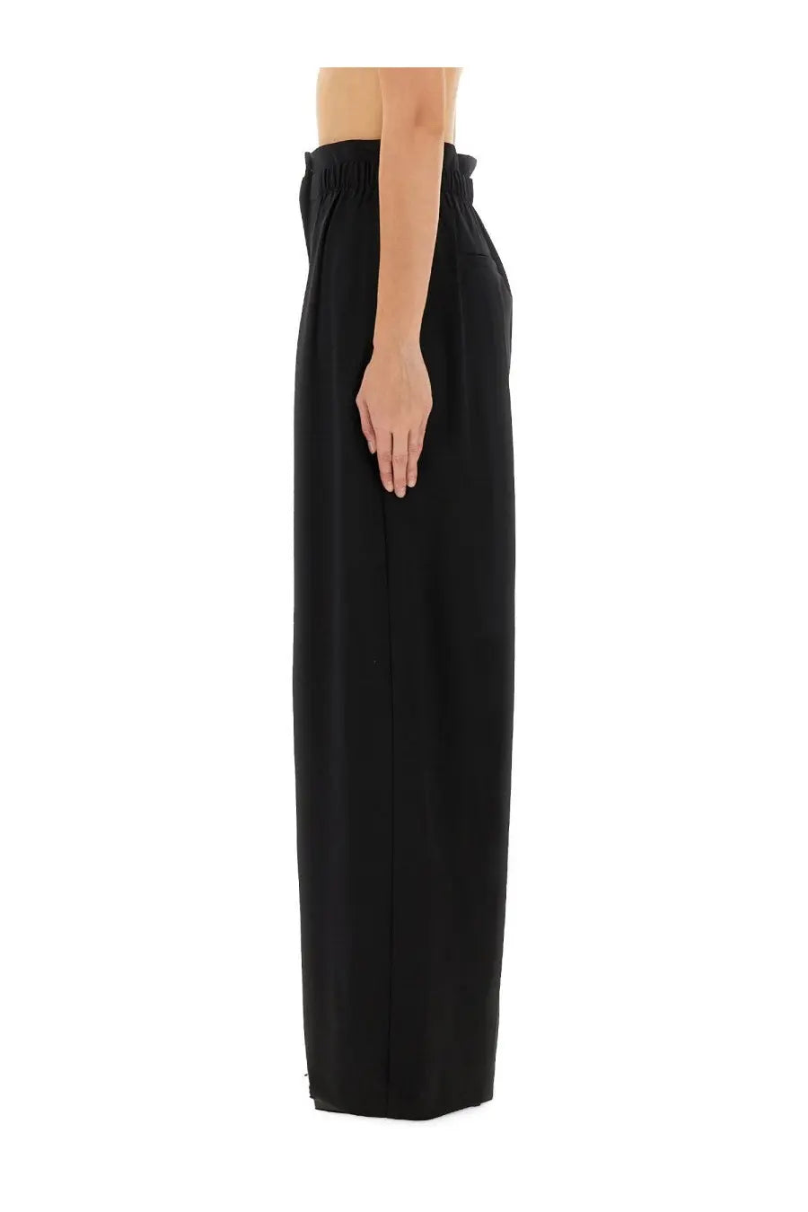 Sportmax women’s pants Quito black high-waisted wide-leg trousers with elastic waistband and flowing silhouette