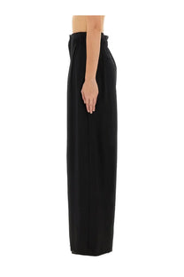 Sportmax women’s pants Quito black high-waisted wide-leg trousers with elastic waistband and flowing silhouette