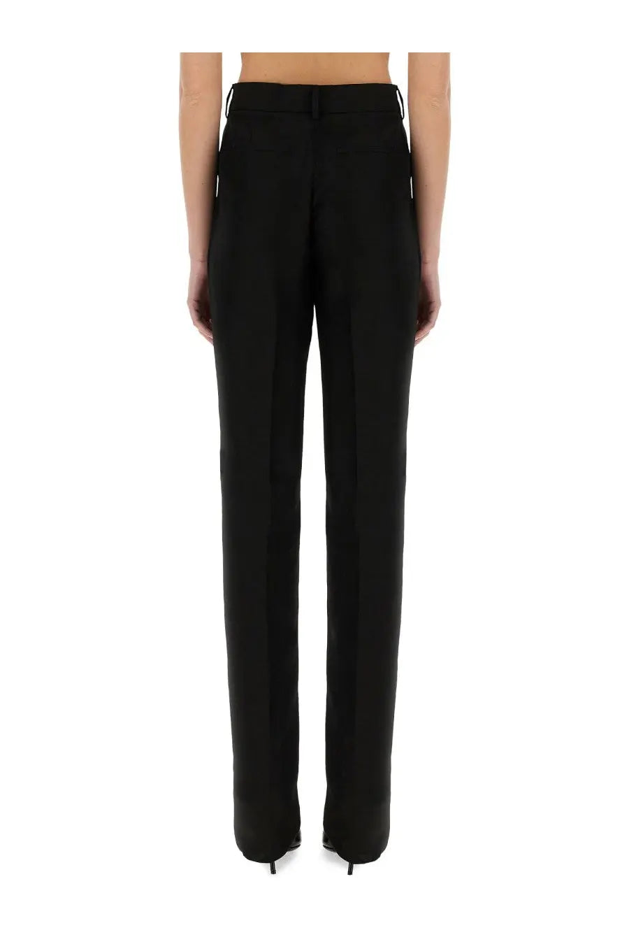 Sportmax women’s black tailored trousers raoul with straight-leg cut and subtle back pleats shown from the back side