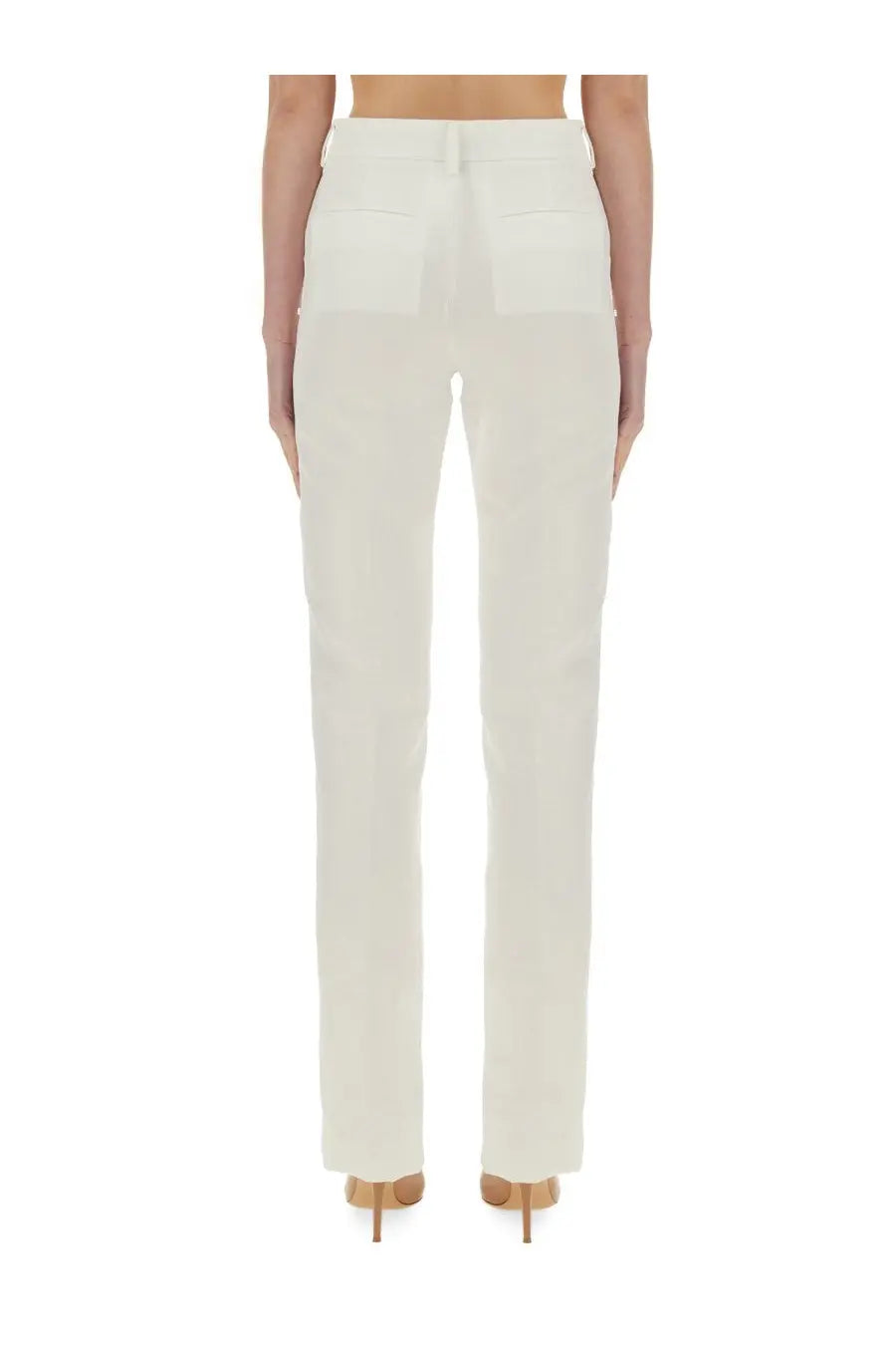 Cream-colored high-rise straight-leg trousers from Sportmax with a clean minimalist design for women