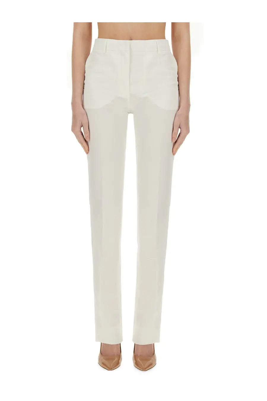 Cream-colored Sportmax women’s Raoul straight-leg high-rise trousers with clean tailored cut and front pockets