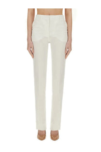 Cream-colored Sportmax women’s Raoul straight-leg high-rise trousers with clean tailored cut and front pockets