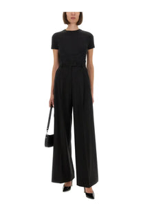 Sportmax women’s black high-waisted wide-leg trousers with structured fit and belt detail in sail fabric