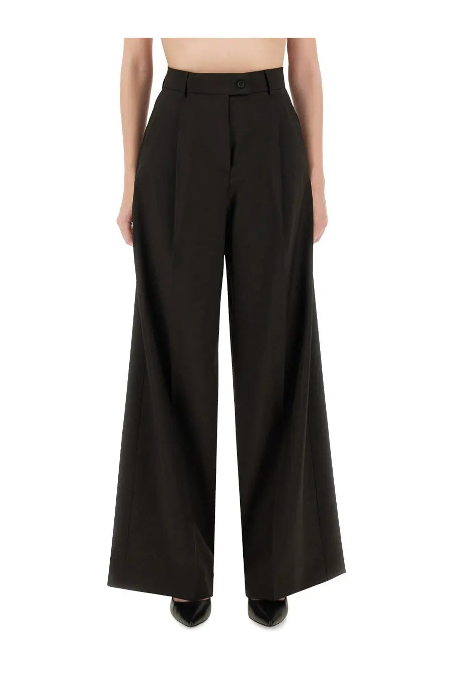 Sportmax women’s sail brown high-waisted trousers with wide-leg tailored design and structured fit