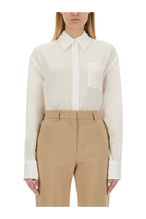Sportmax women’s Rovigo shirt in white features a crisp long-sleeved button-down design with classic collar and chest pocket