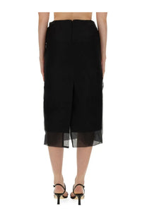 Sportmax women’s black high-waisted culotte skirt with sheer mesh overlay at the hem in aceti1234 style