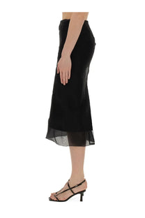 Sportmax women’s black velvet midi skirt with sheer lace hem offering elegant texture and feminine detail