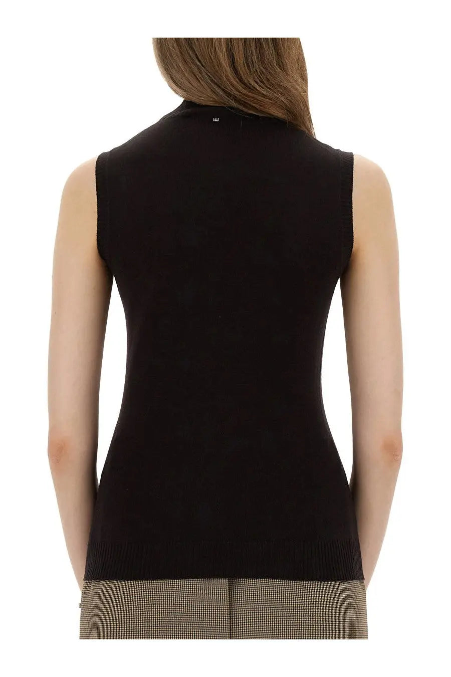 Sportmax women’s sleeveless vertigo jersey in brown knit with ribbed neckline and hem for casual wear