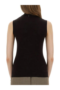 Sportmax women’s sleeveless vertigo jersey in brown knit with ribbed neckline and hem for casual wear