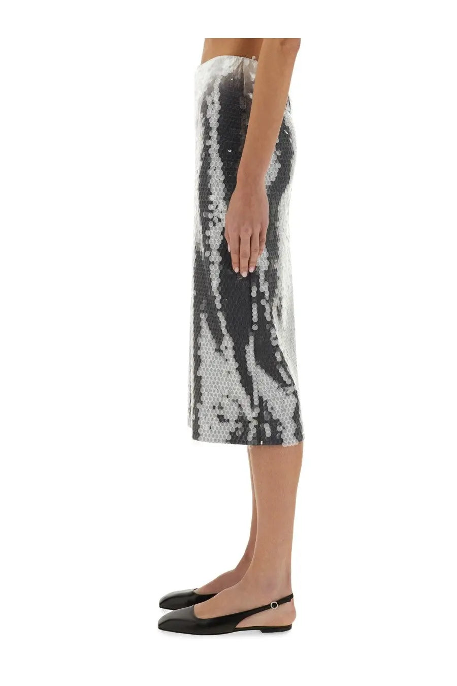 Sportmax women’s toano black midi skirt with striking black and silver sequin pattern and shimmering effect