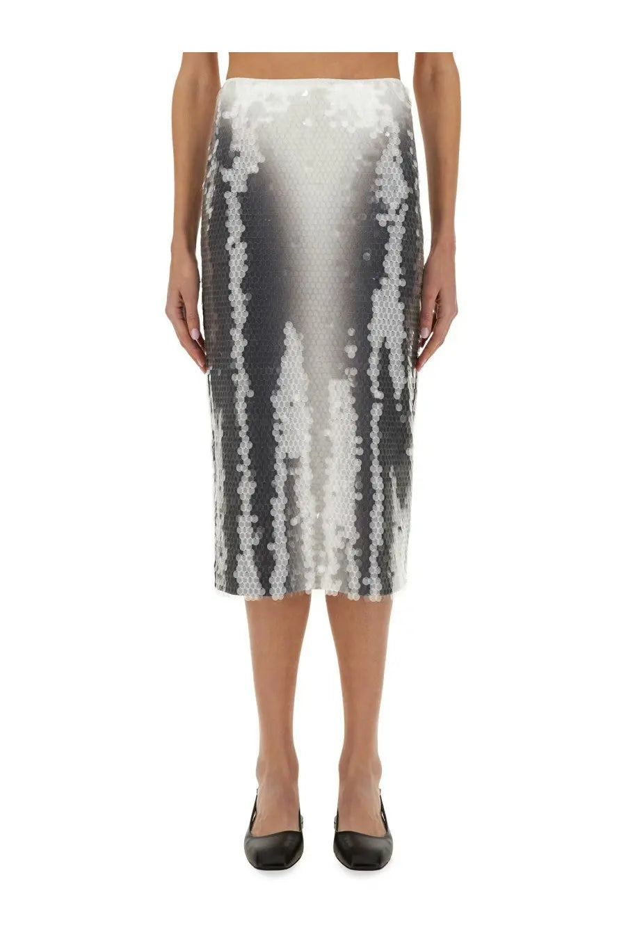 Sportmax women’s toano sequined knee-length pencil skirt with silver and black vertical striped gradient sequins