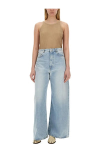 Sportmax women’s light-wash denim high-rise wide-leg jeans with classic five-pocket design and frayed hems