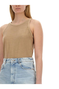 Sportmax women’s beige sleeveless top with rounded neckline and thin shoulder straps in lightweight fabric